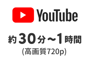 YouTube 約30分〜1時間（通常画質720p）